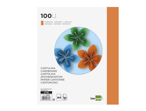 Cartolina liderpapel din a4 180 gr laranja forte pack de 100 unidades , Liderpapel , 26531 , 8423473265318